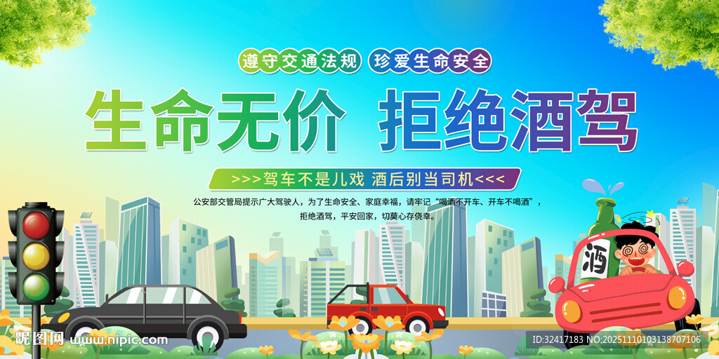 拒绝酒驾交通安全展板