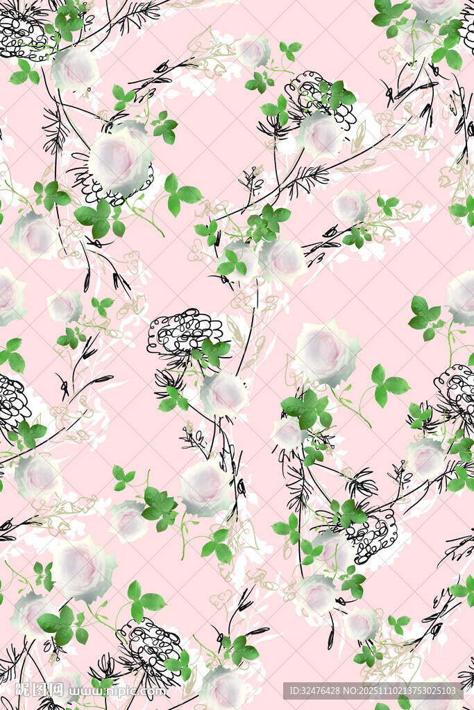 粉色底花卉植物图案纹理