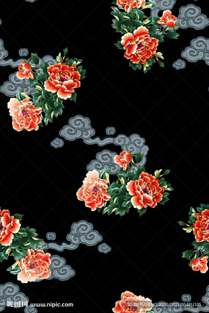 中式花卉云纹图案设计