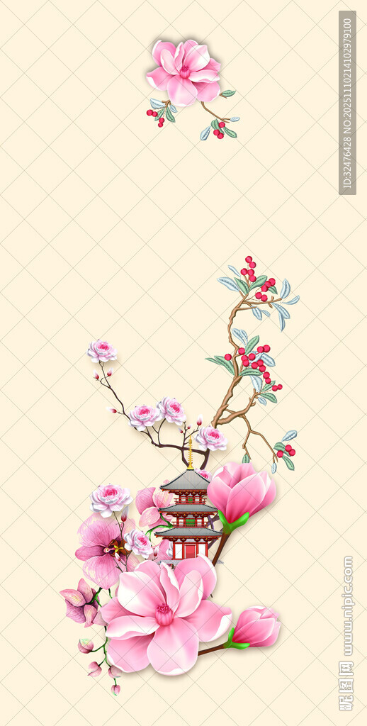 手绘粉色花卉插画