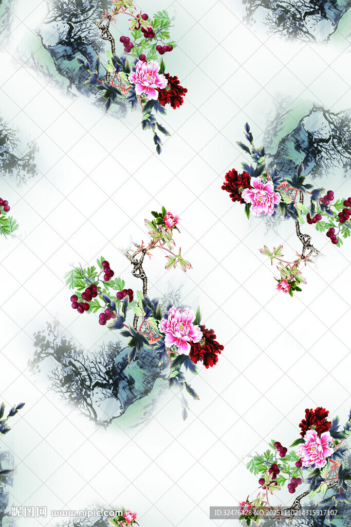 中式水墨花卉图案纹理