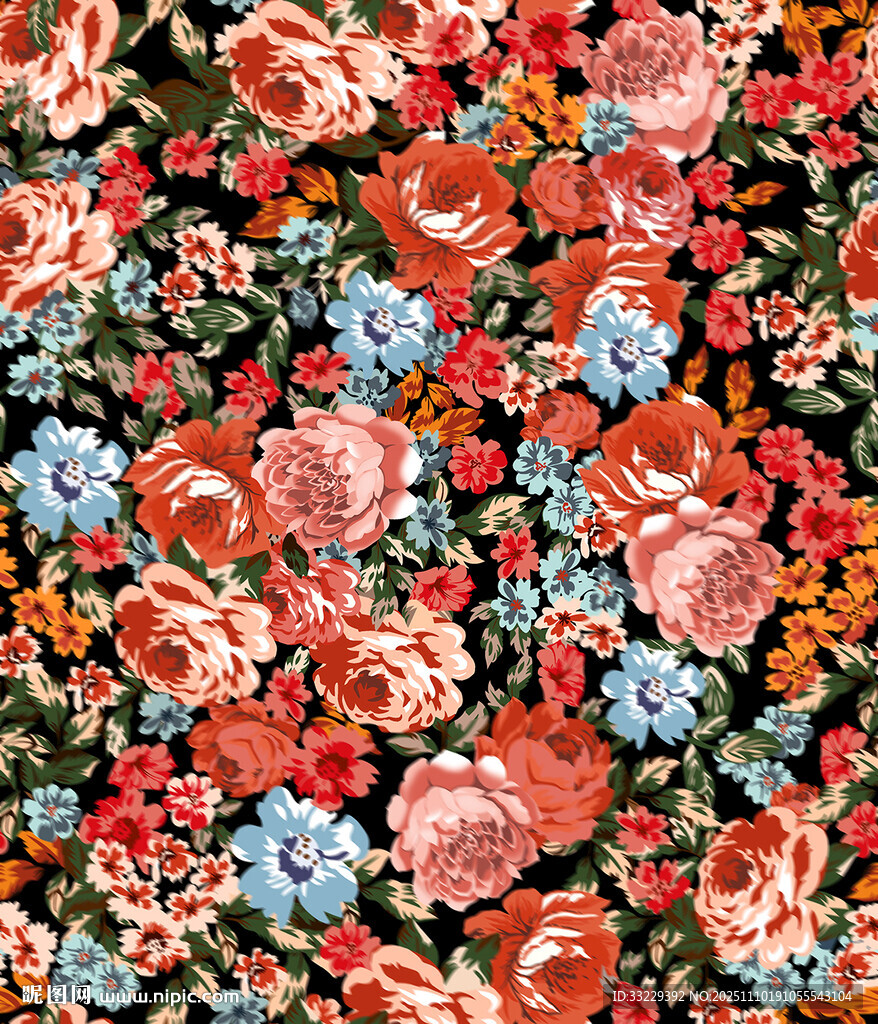 多彩花卉图案布料纹理