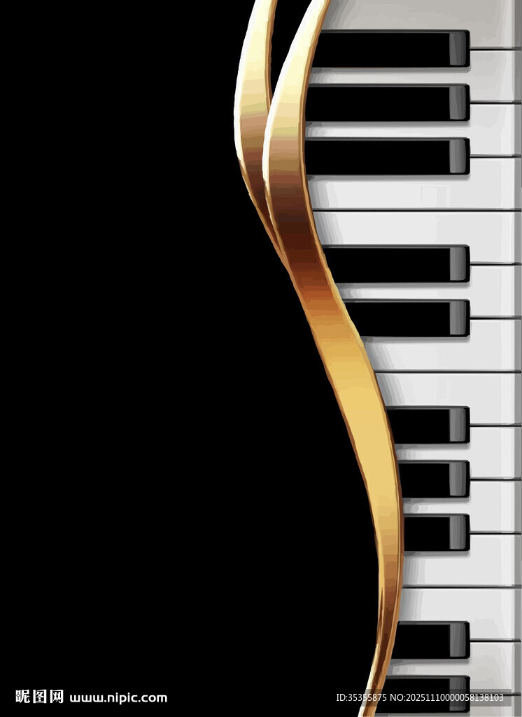 金色钢琴键的优雅曲线