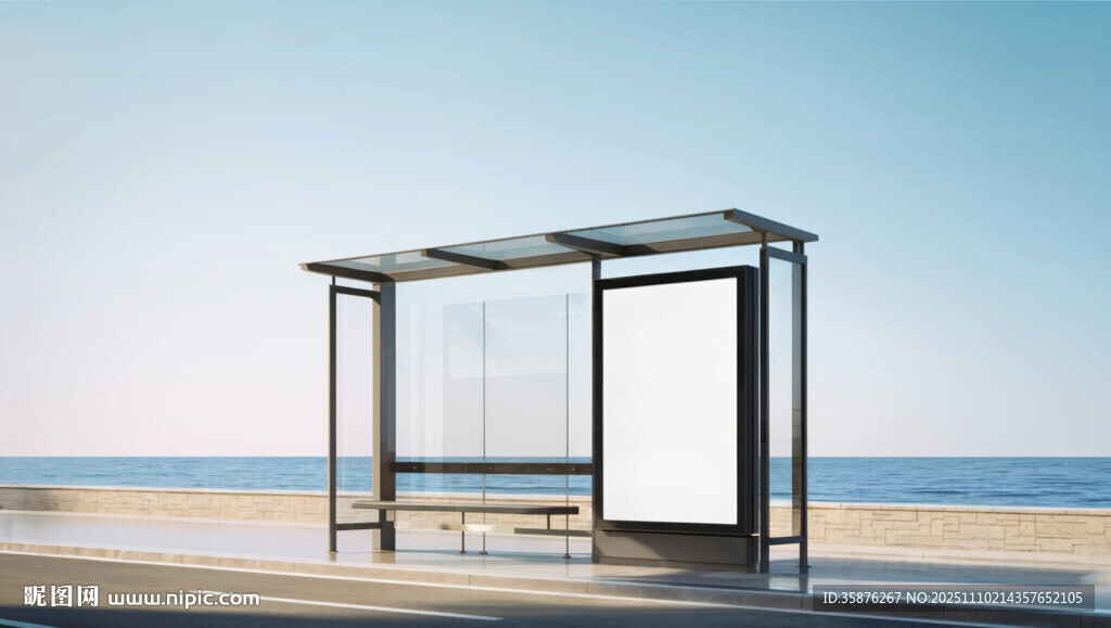 海边候车亭京剧海报样机