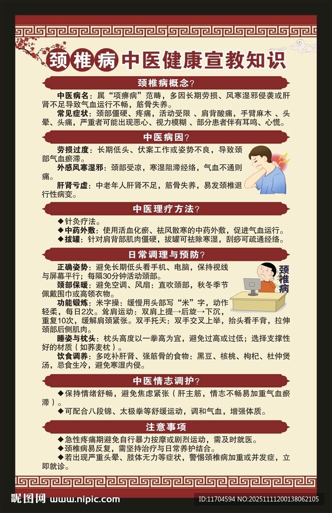 颈椎病中医健康教育知识海报