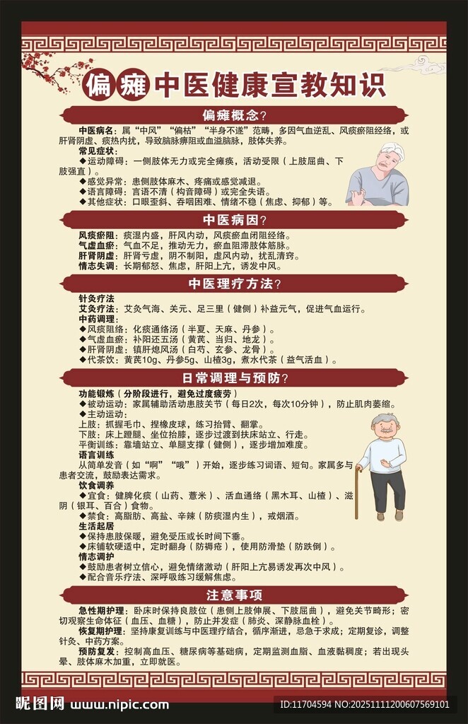 偏瘫中医健康教育知识海报