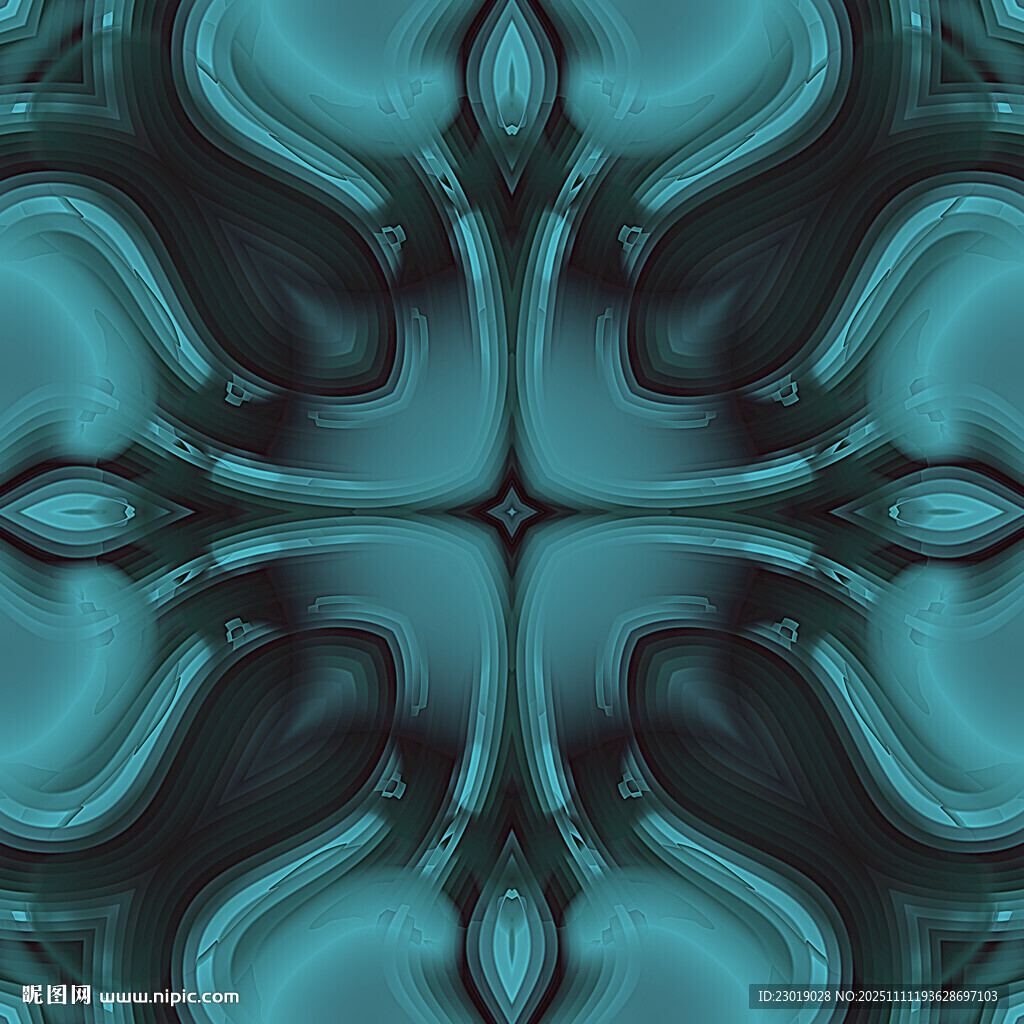 蓝绿色抽象对称花纹图案