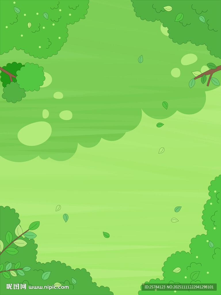 卡通春季绿色大树草地自然风景