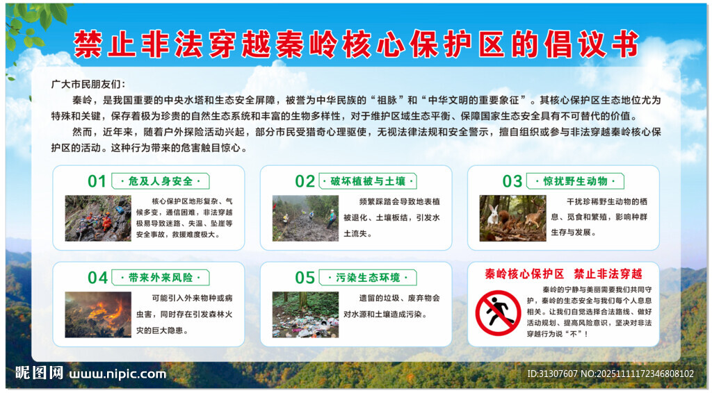 禁止非法穿越秦岭核心保护区