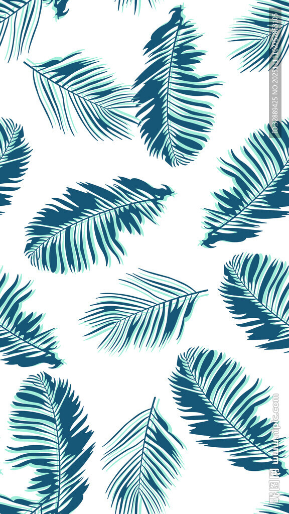 蓝绿色棕榈叶无缝图案