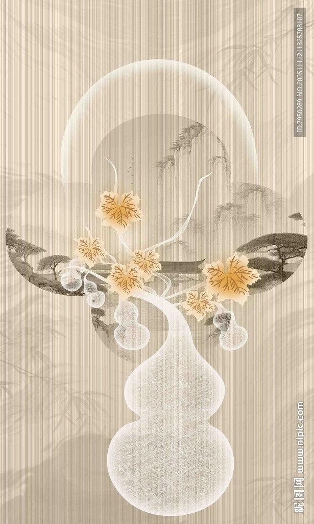 中式古典花瓶插花装饰图