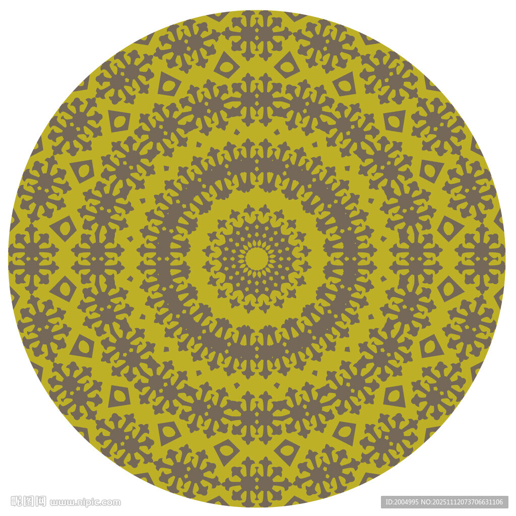 圆形黄灰花纹曼陀罗图案