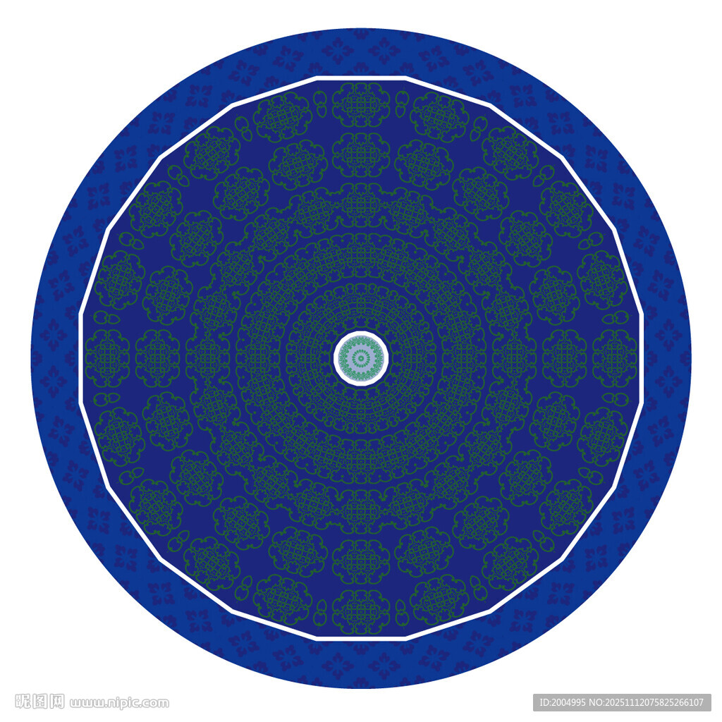 圆形蓝绿色古典花纹