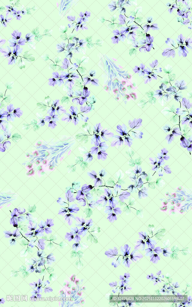 淡绿底紫色花卉图案背景
