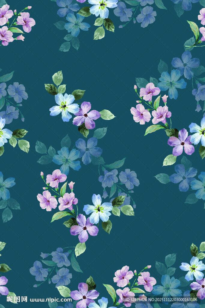 蓝底花卉图案设计