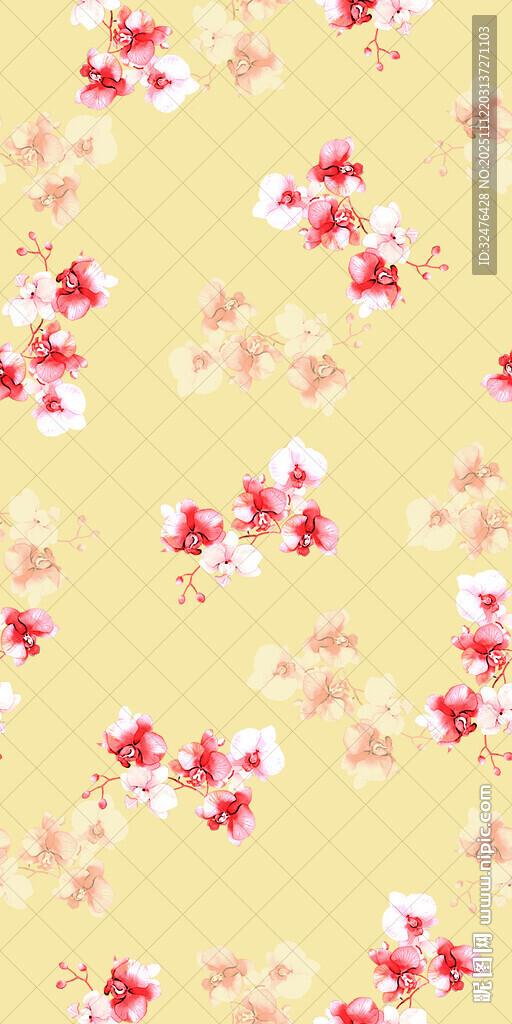 淡黄底粉色花朵图案背景