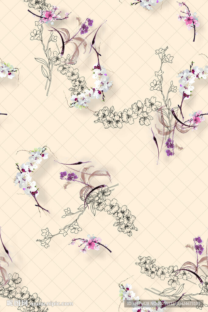 中式花卉图案纹理背景