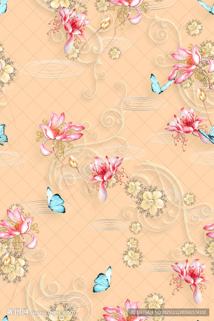 复古花卉珠宝图案背景