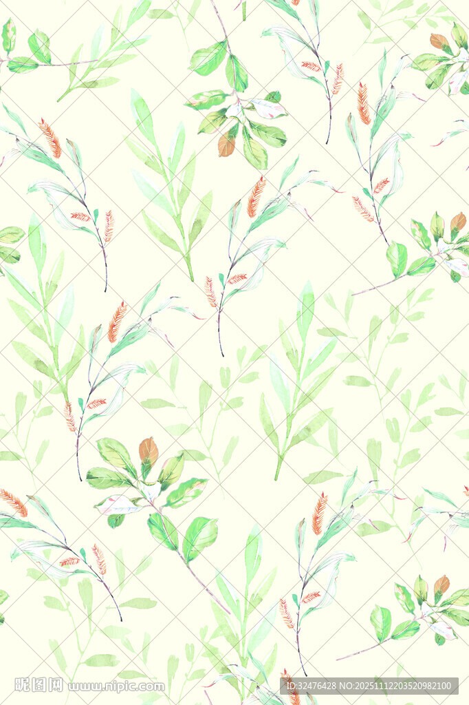 清新手绘植物枝叶背景图