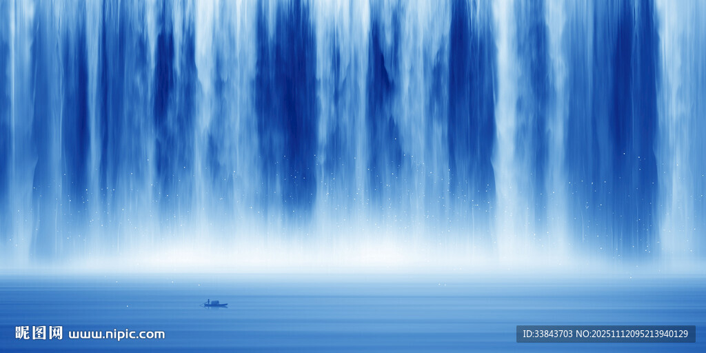 招财瀑布山水画