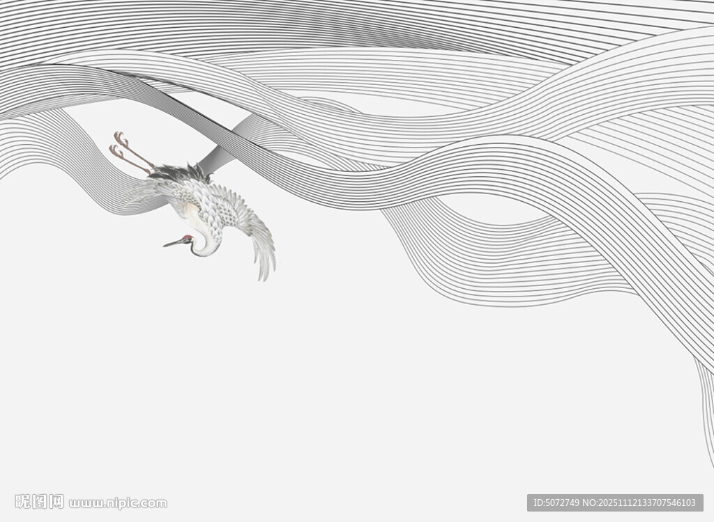 抽象白色流动线条艺术图鹤背景墙