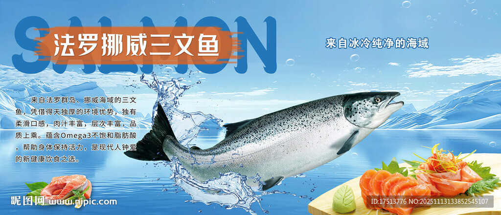 优质三文鱼鱼生鲜食材展示