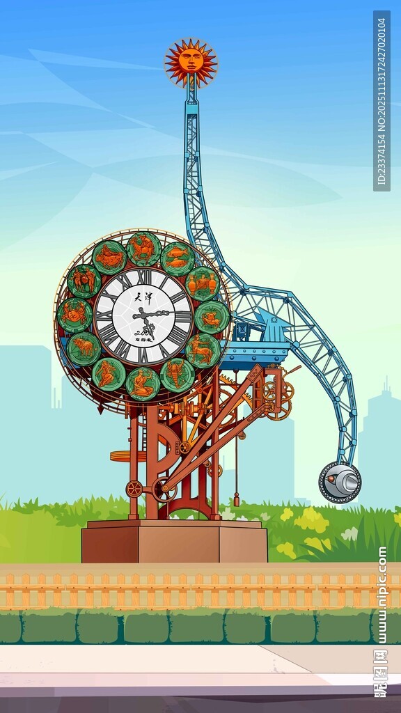 天津世纪钟插画海报