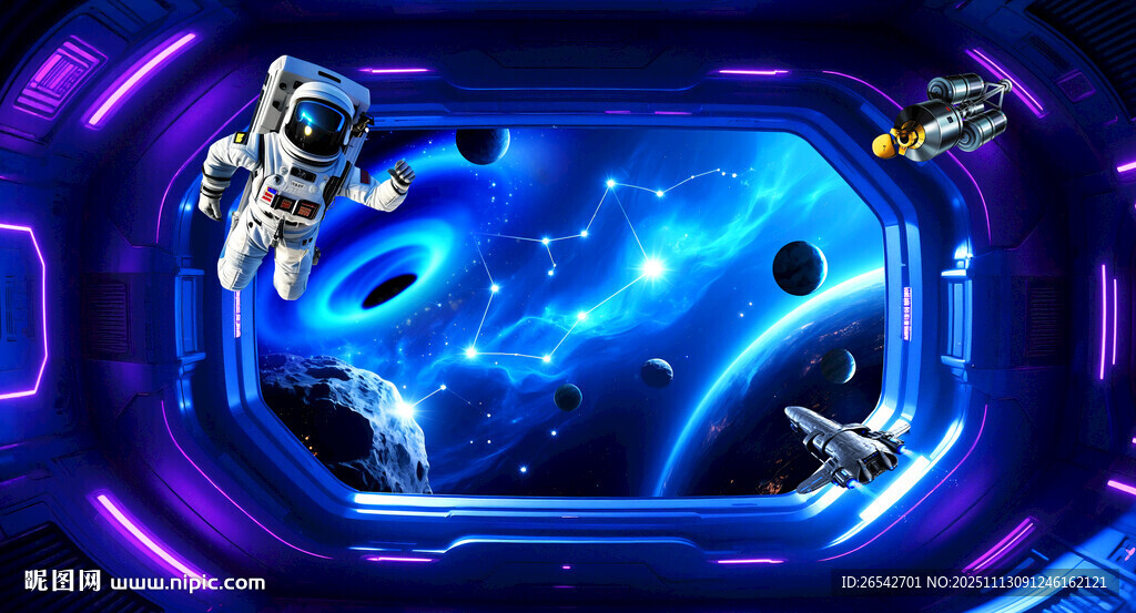 3D立体宇航员太空舱背景墙