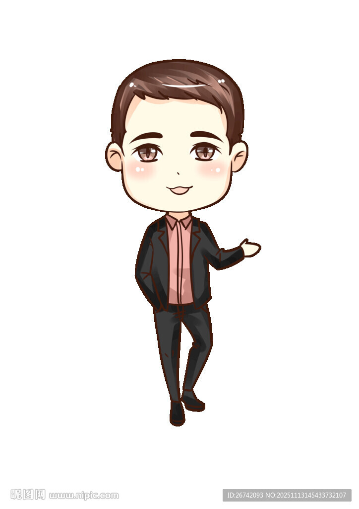 帅气卡通男士优雅站立精细分层