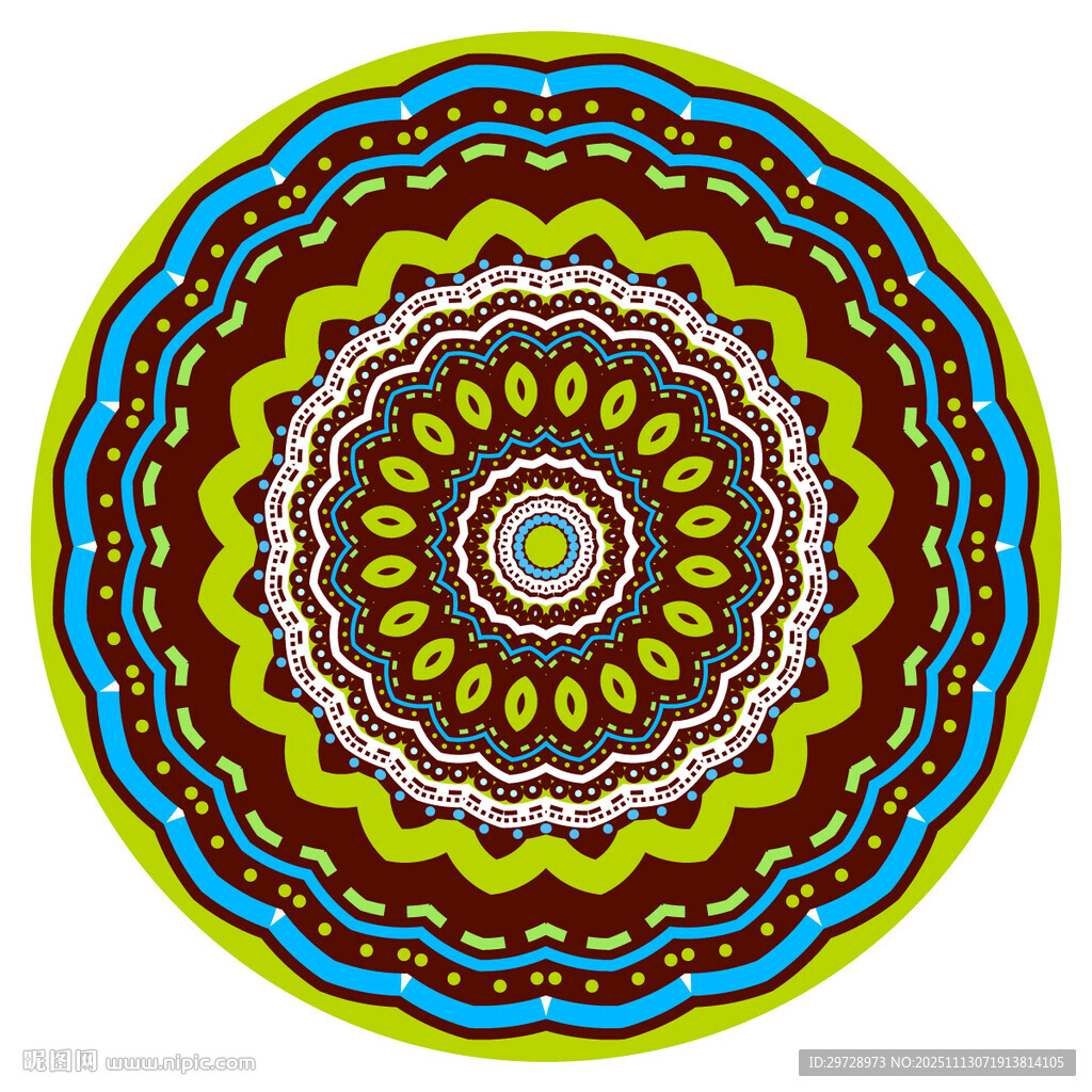 圆形蓝绿几何印花