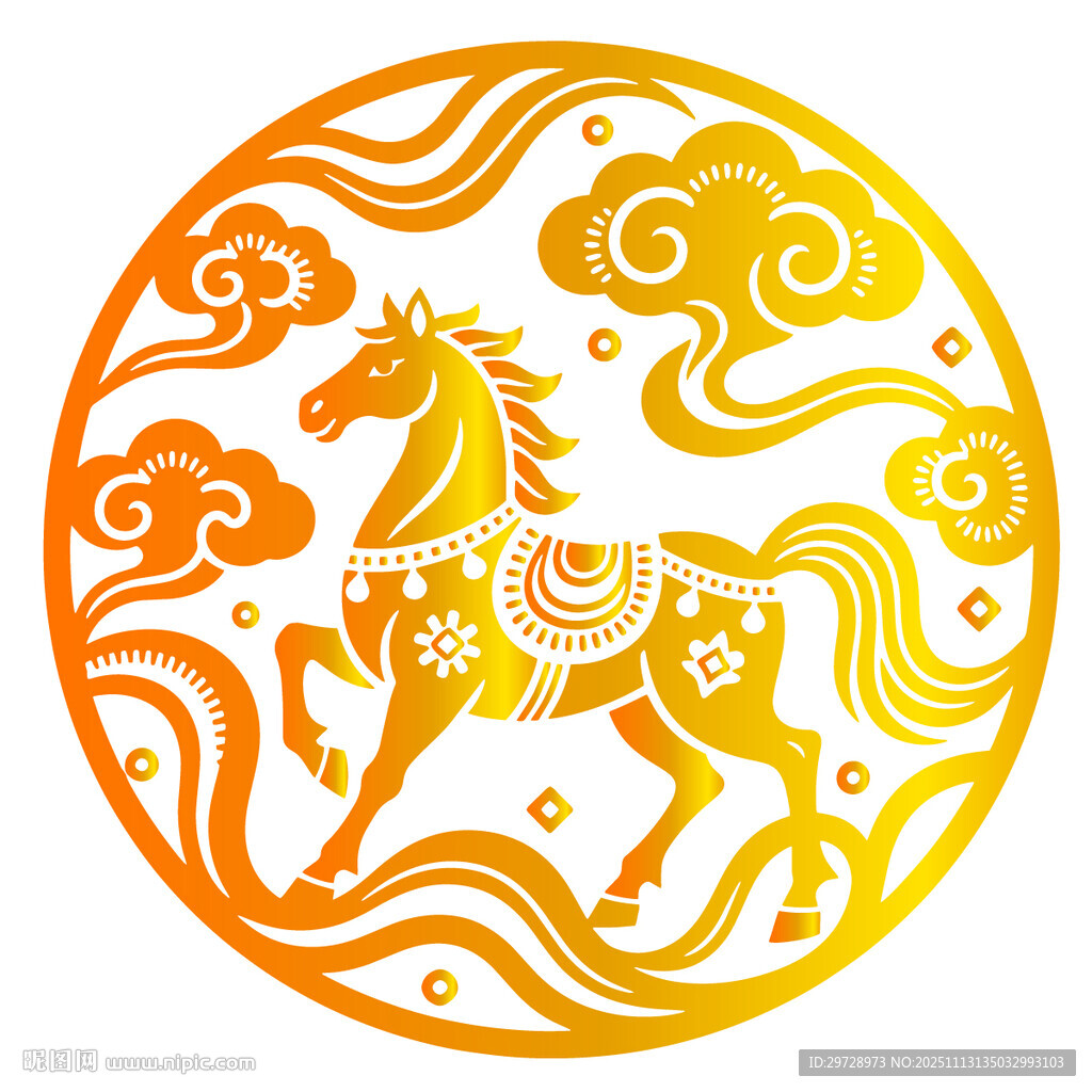 圆形马纹祥瑞图案