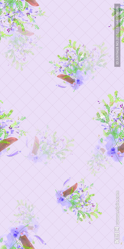 梦幻水彩风小鱼花卉图案