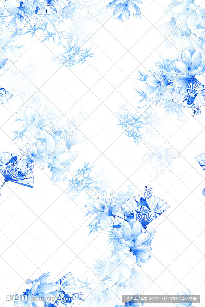 蓝色梦幻花卉纹理图案
