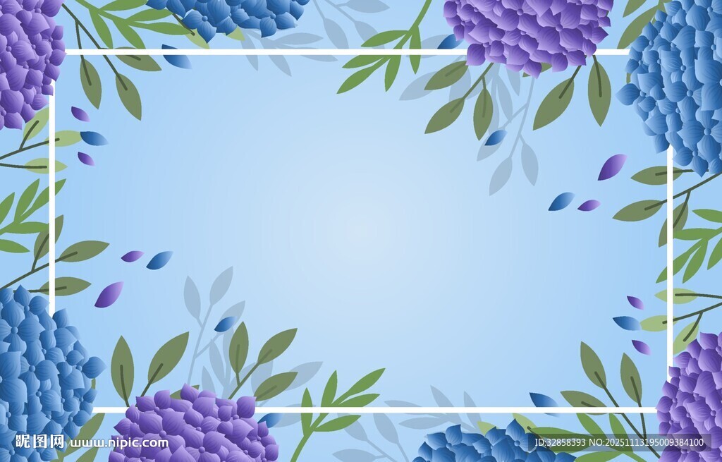 蓝紫花卉边框背景图