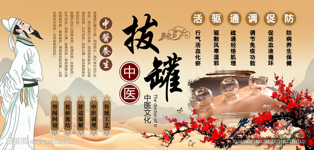 拔罐养生背景墙