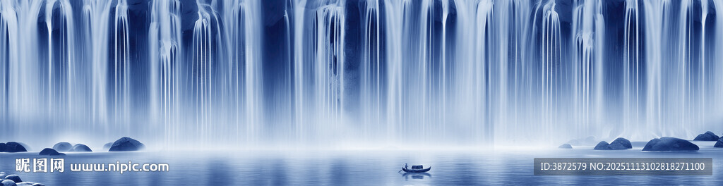 巨幅瀑布山水画