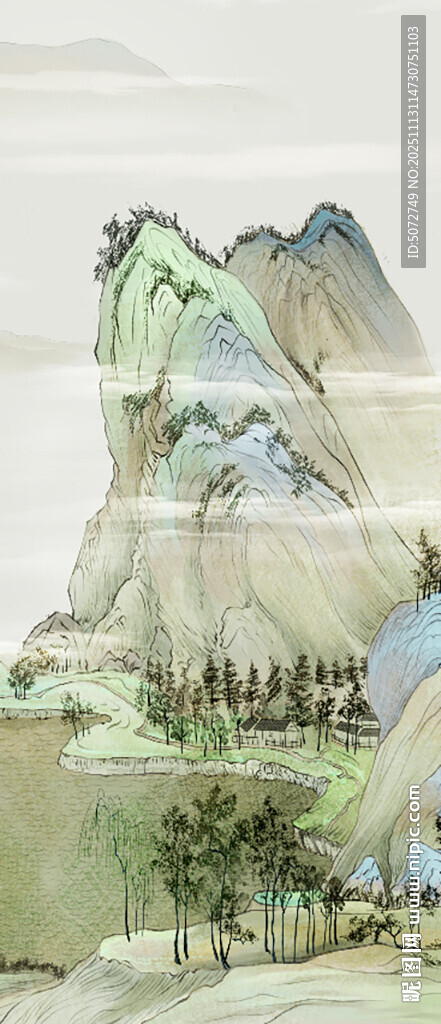 高清水墨千里轻奢山水玄关背景图