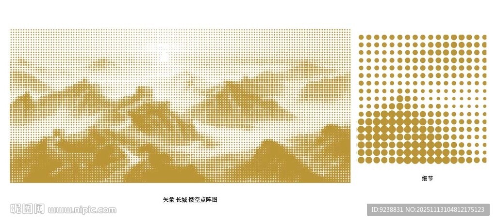 矢量长城镂空雕刻点阵图