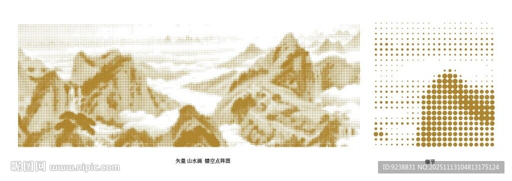 镂空山水雕刻点阵图