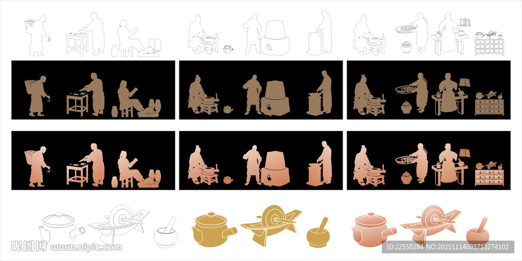 中药制作流程传统人物剪影造型