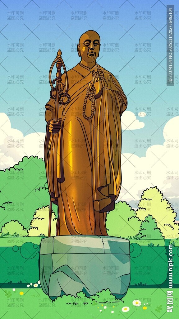 玄奘雕像插画海报