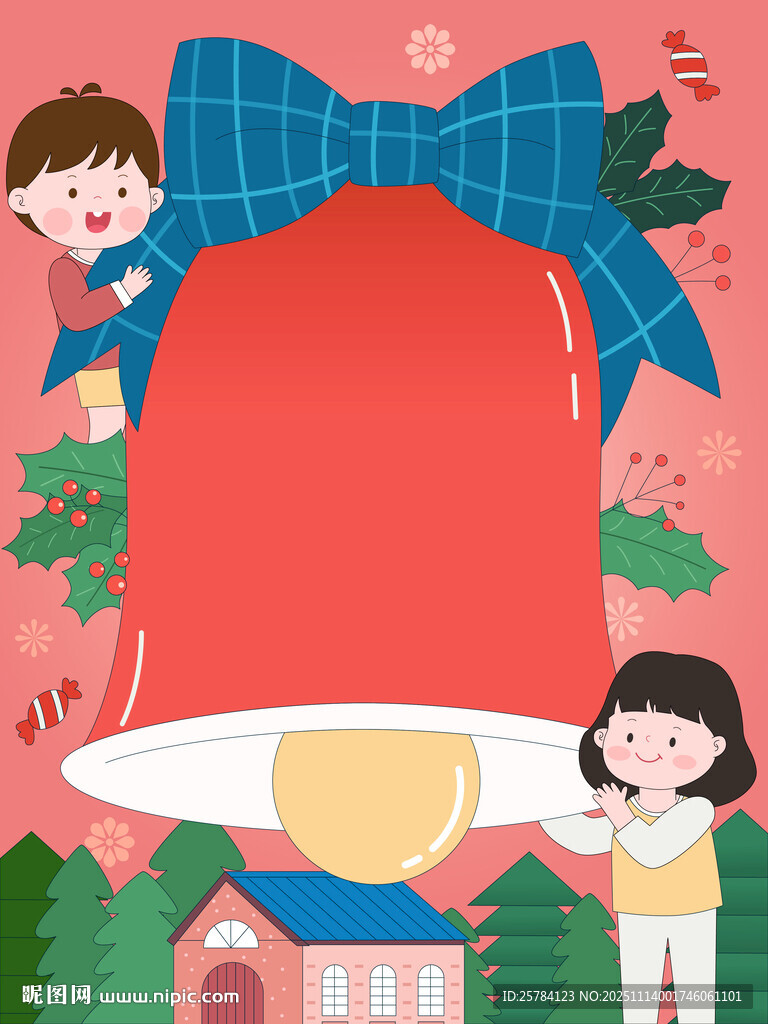 圣诞节铃铛孩子开心庆祝节日插画