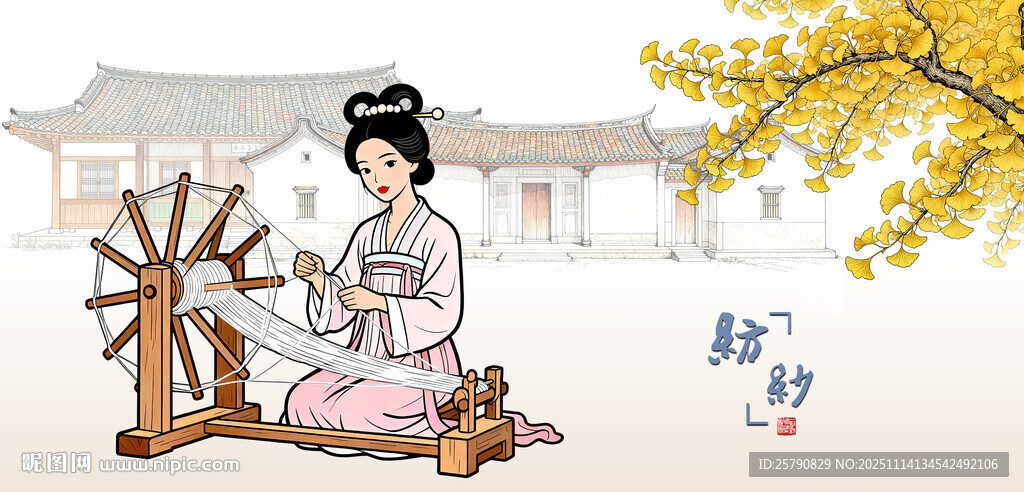 古代女子纺线图