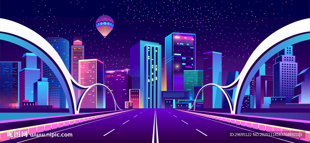 未来都市霓虹夜景