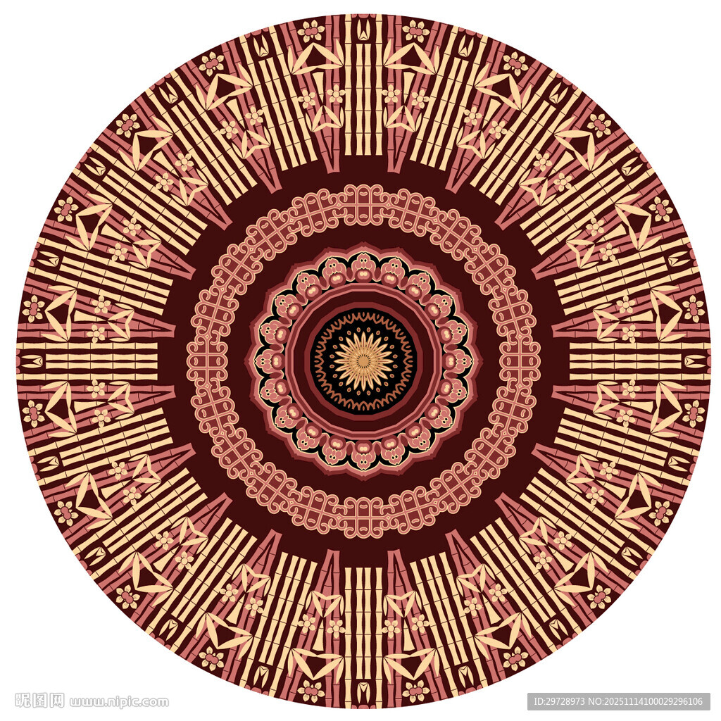 圆形复古民族风花纹图案