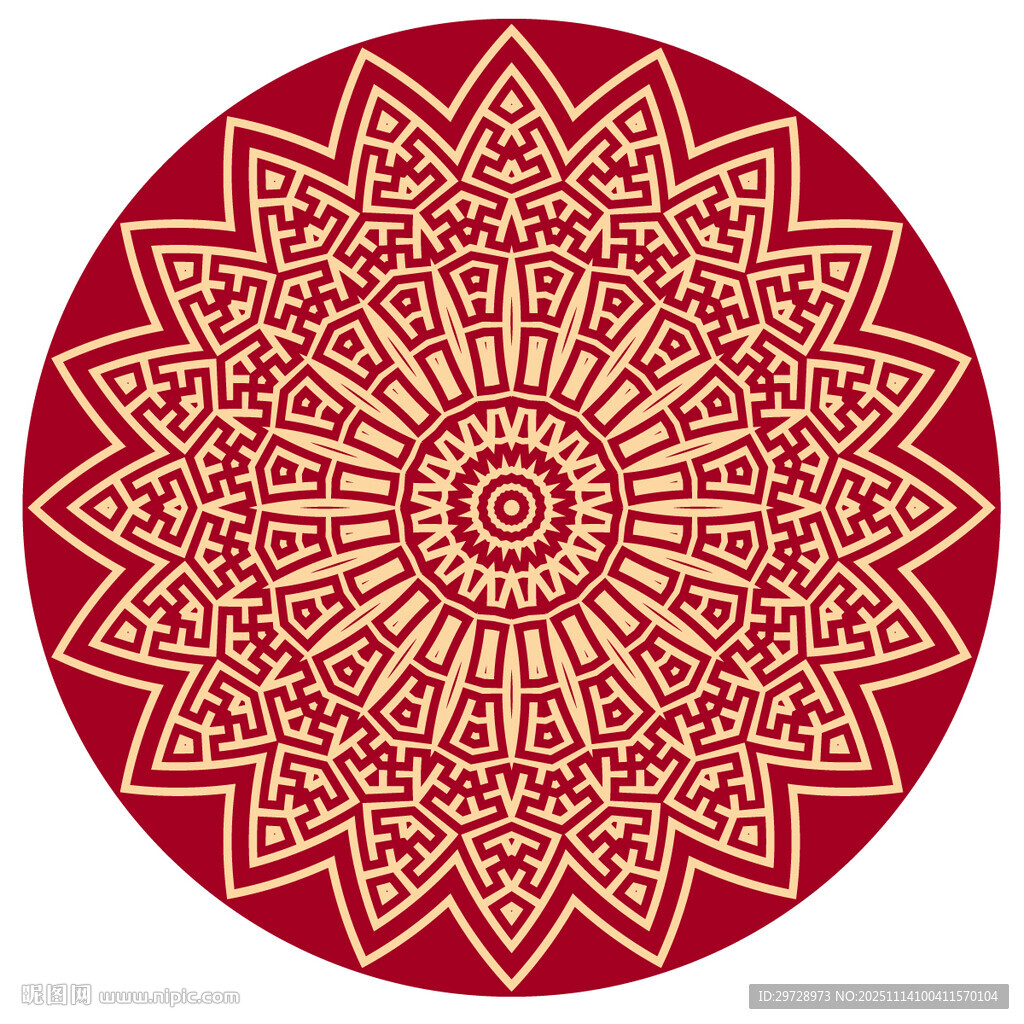 圆形红色古典传统花纹