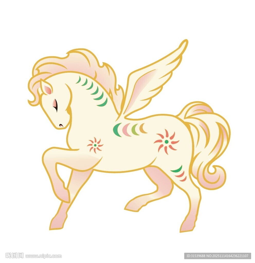 冰箱贴长着翅膀的马矢量图