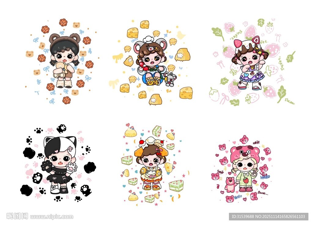 可爱卡通女孩矢量图