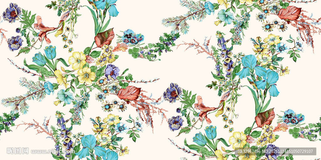 花卉水彩 图案设计 大牌 雪纺