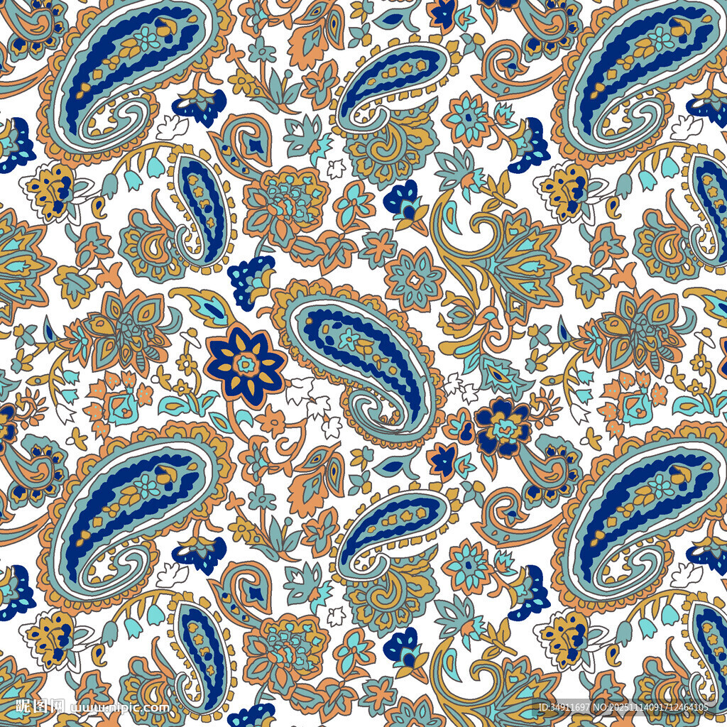 复古佩斯利花纹图案